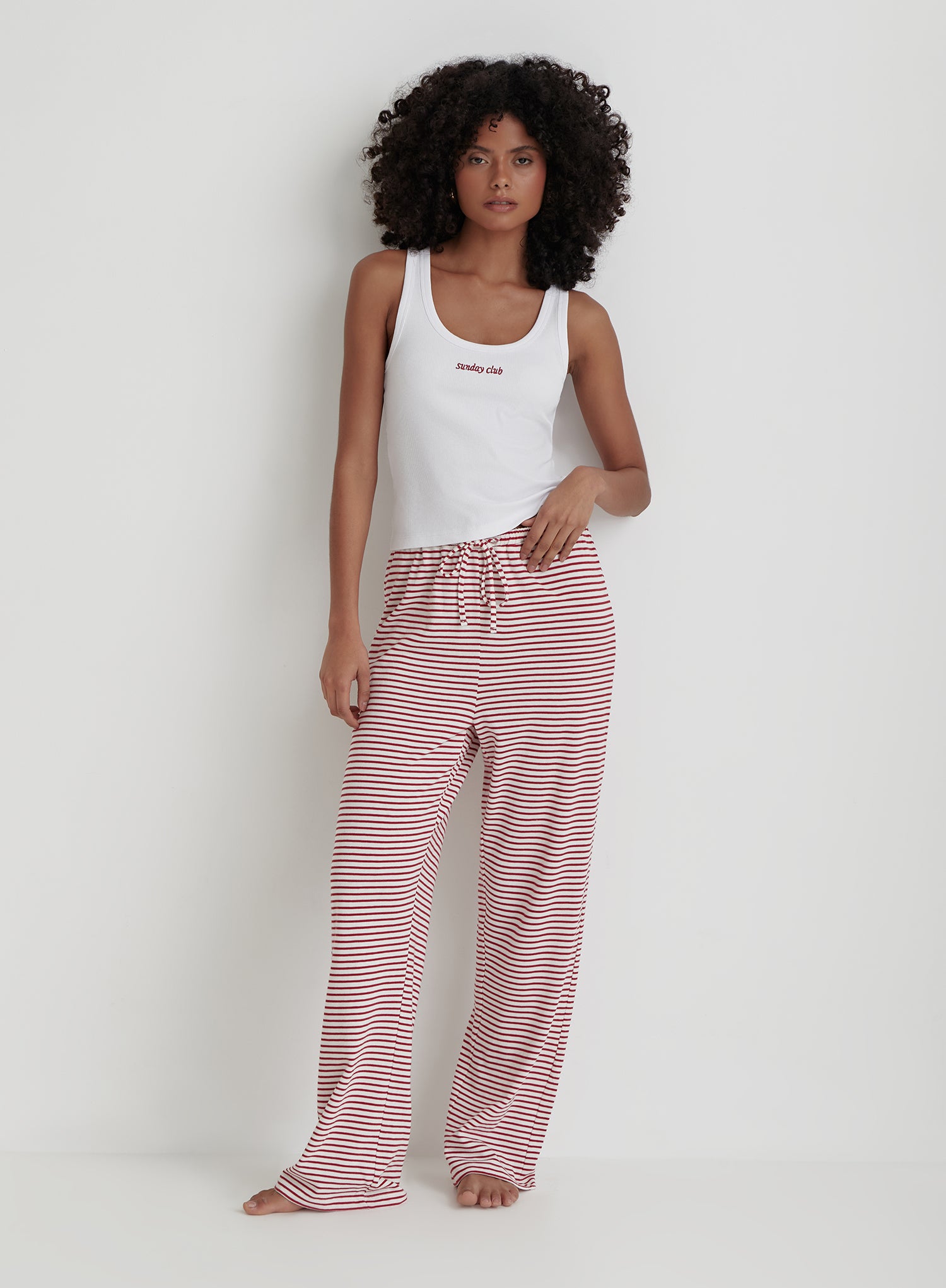 Red And White Striped Jersey Pyjama Trouser